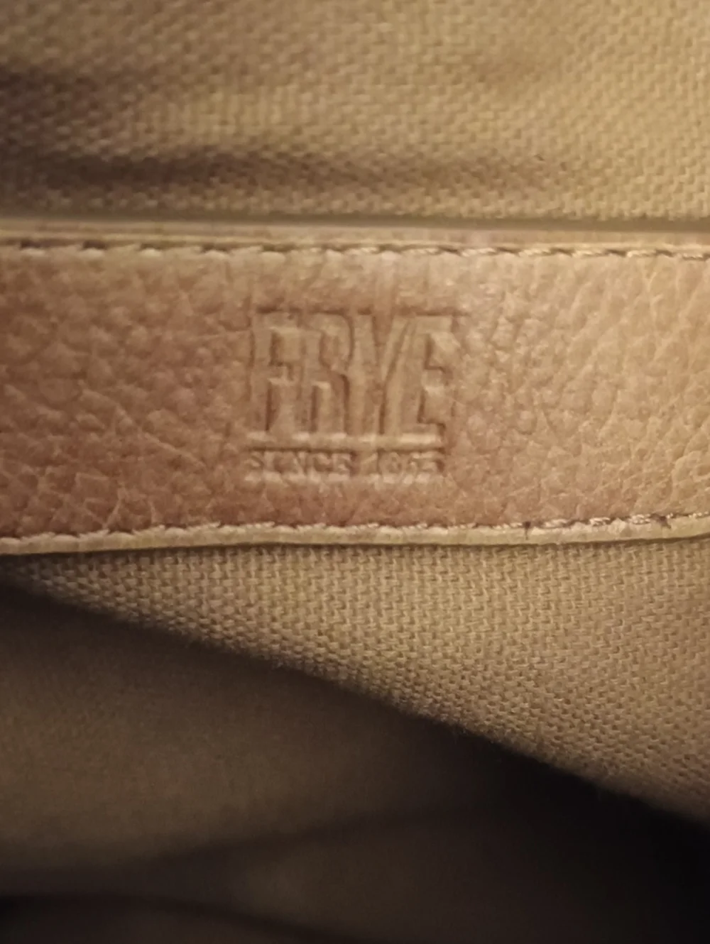 Frye Tan Leather Interior Wallet Strap with Embossed Logo